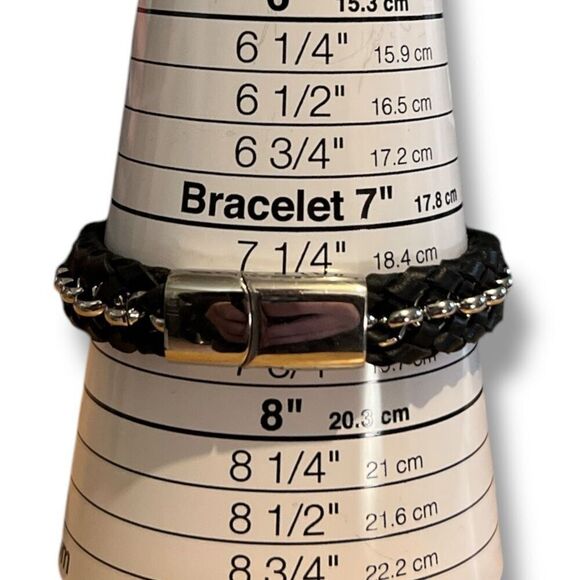 7 1/2” Faux Leather & Stainless Steel Bracelet - Picture 4 of 7